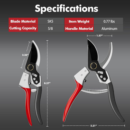 5/8” Pruning Shears, Heavy Duty SK5 Blades 