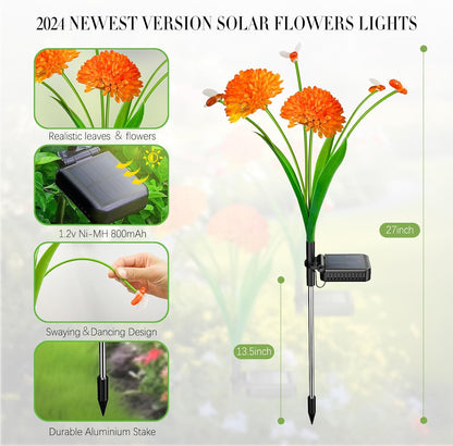 6 Pack Solar Swaying Bee Lights with Flowers