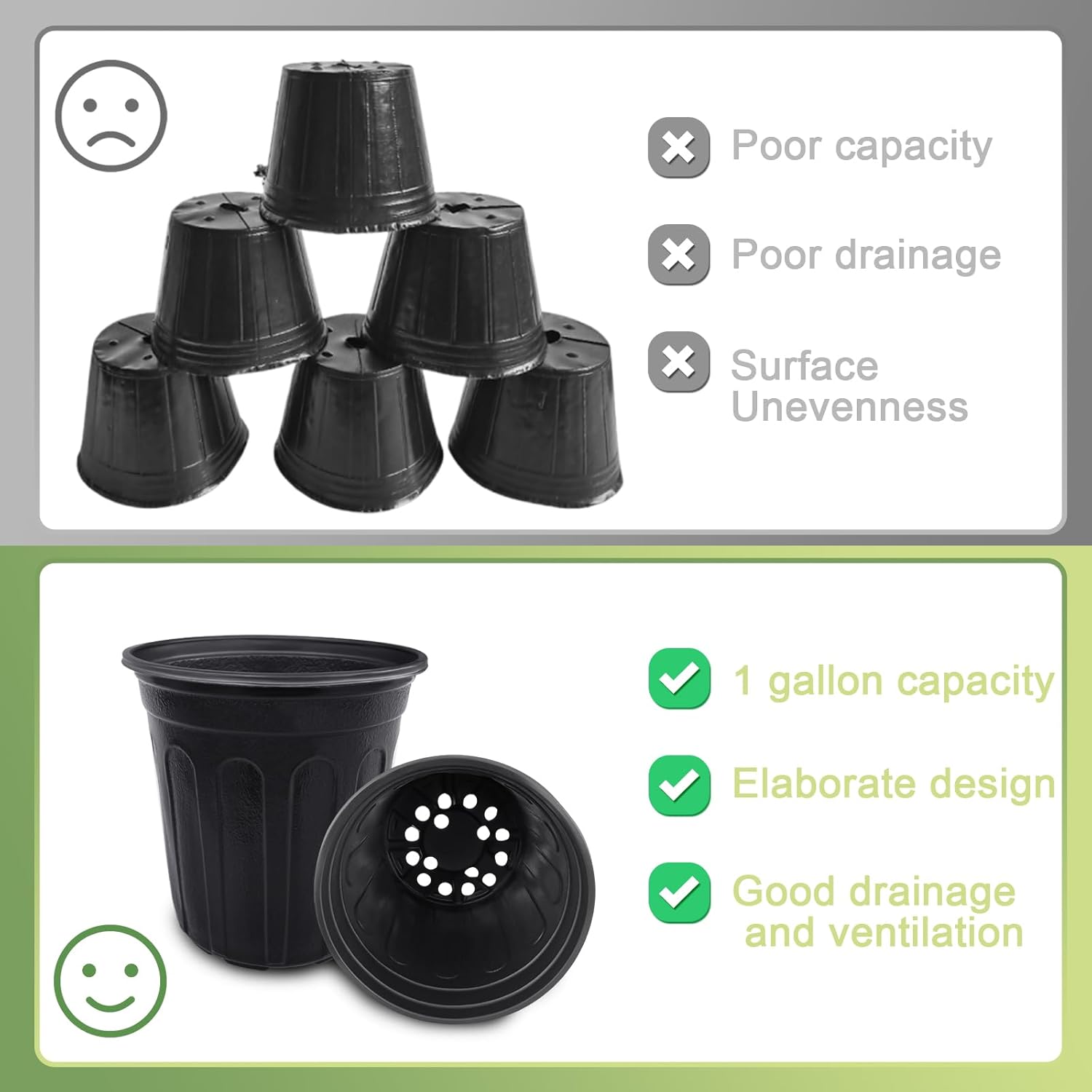 60 Pcs 1 Gallon Flexible Plant Nursery Pots, (Black)