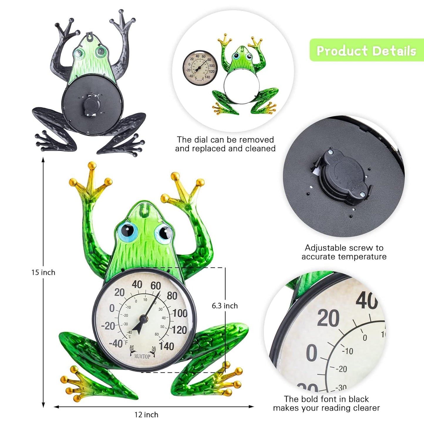 Outdoor Thermometers for Patio - Indoor Outdoor Thermometer, Frog Wall Thermometer Wireless for Garden Home Decor