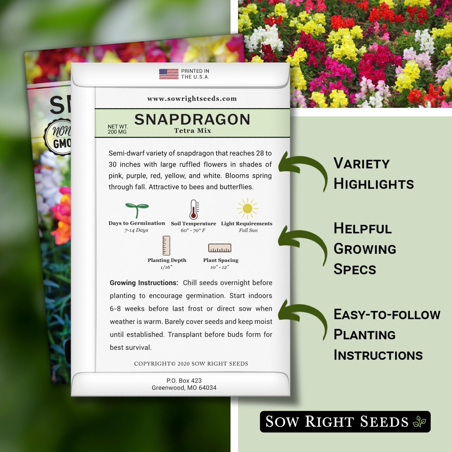 Tetra Mix Snapdragon Flower Seeds- Non-Gmo Heirloom