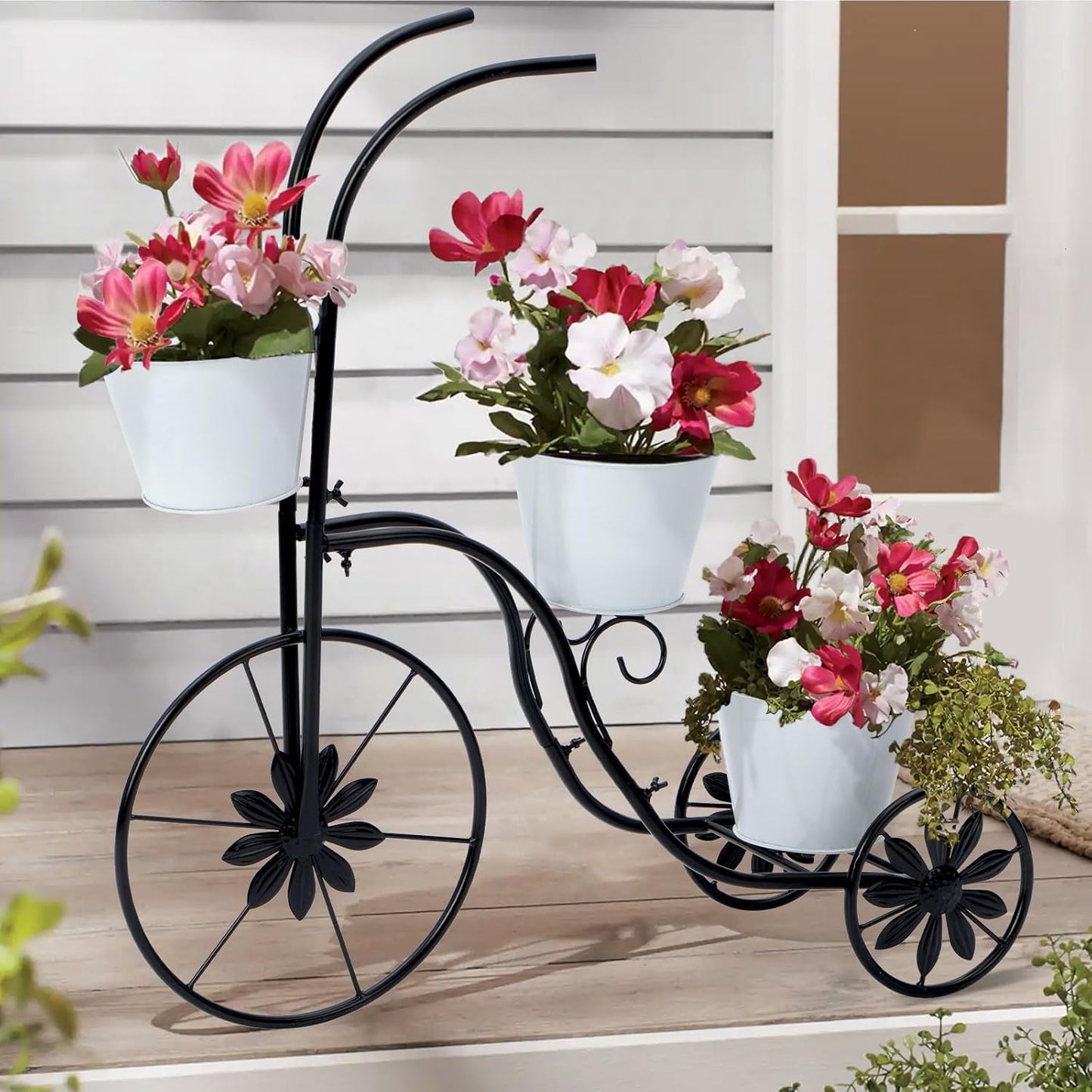 Bicycle Planter Stand/3 Plant Bucket Outdoor Decorative