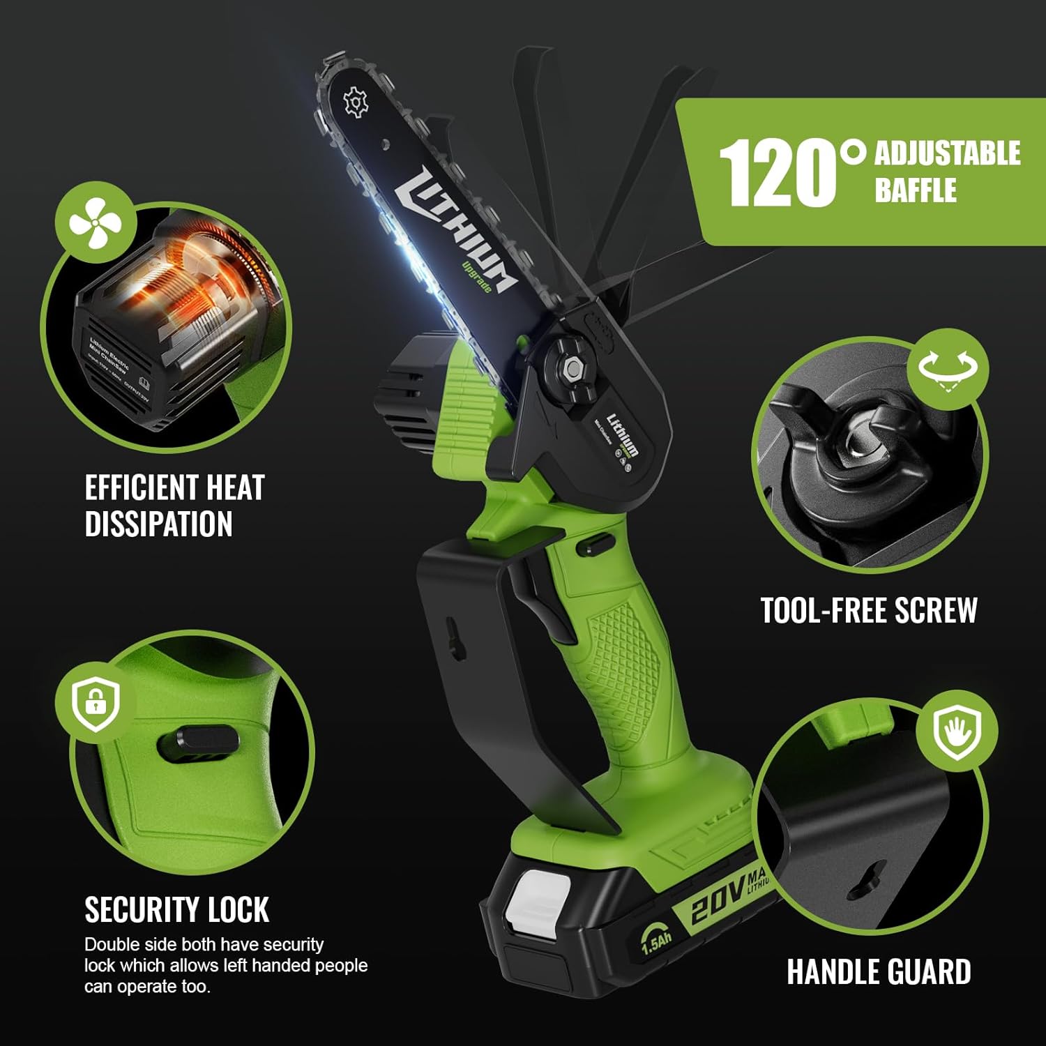 Mini Chainsaw 6 Inch Cordless, 2 Rechargeable Batteries 