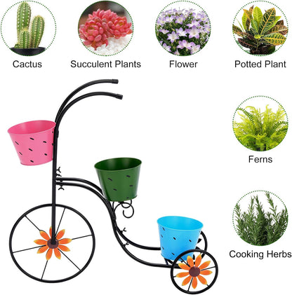 Bicycle Planter Stand/3 Plant Bucket Outdoor Decorative