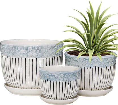 Set of 3 Ceramic Sunflower Flower Pots for Indoor Plants