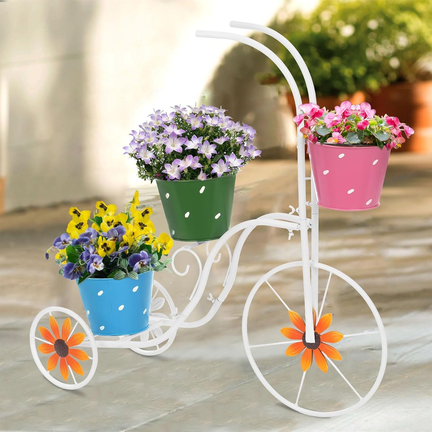 Bicycle Planter Stand/3 Plant Bucket Outdoor Decorative