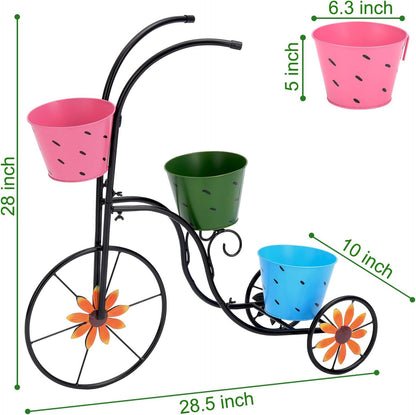 Bicycle Planter Stand/3 Plant Bucket Outdoor Decorative