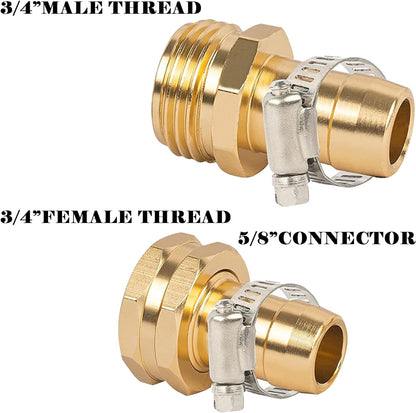 Garden Hose Repair Connector with Clamps, Fit for 3/4" or 5/8" Aluminum Garden Hose Fitting, Male and Female Hose Fittings, 2 Sets