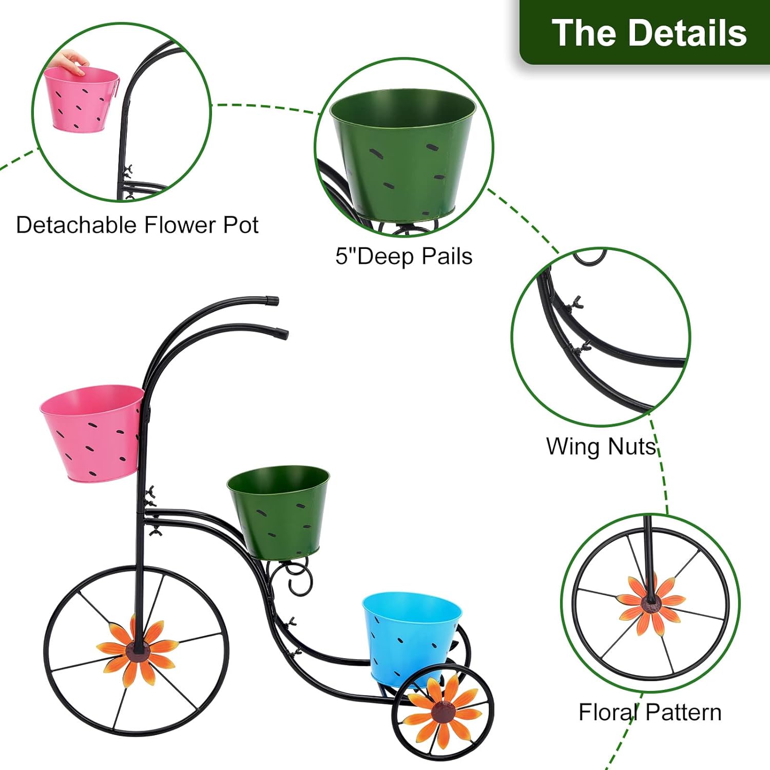 Bicycle Planter Stand/3 Plant Bucket Outdoor Decorative