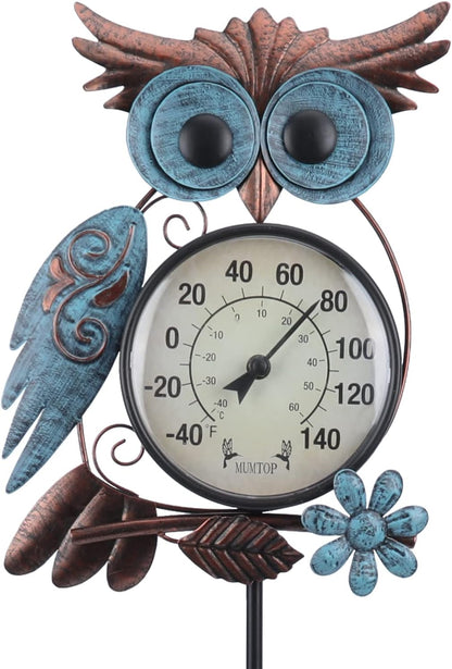 Outdoor Thermometer, 42 Inch Metal Owl Garden Stake outside Wall Thermometer for Patio, Yard and Garden