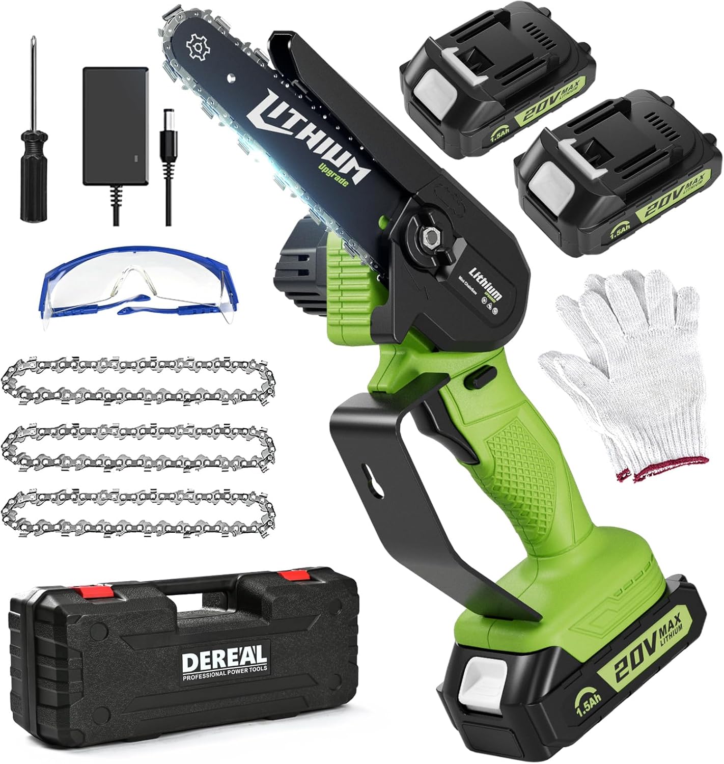 Mini Chainsaw 6 Inch Cordless, 2 Rechargeable Batteries 