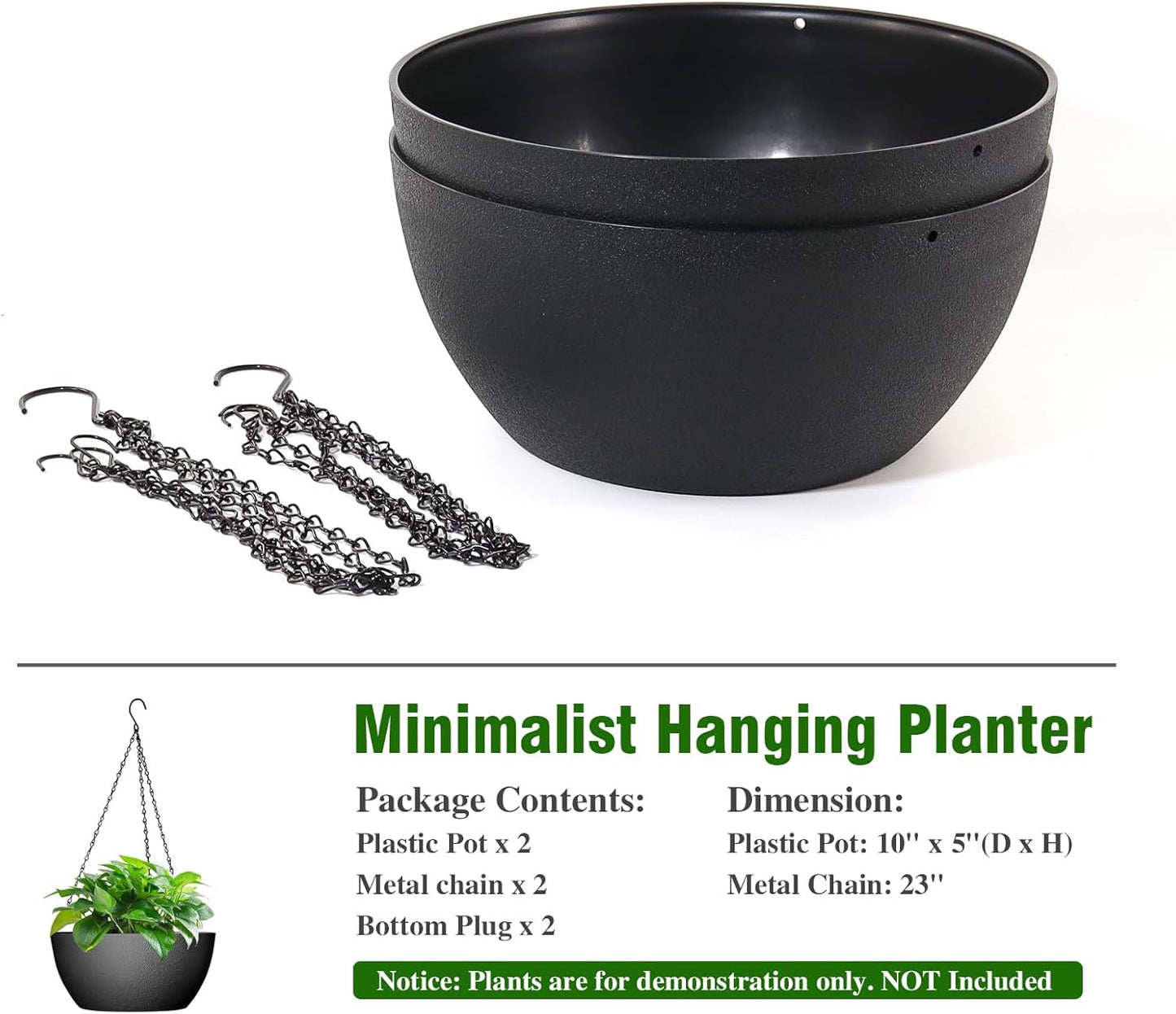 (2)10 Inch Hanging Planters Indoor/Outdoor