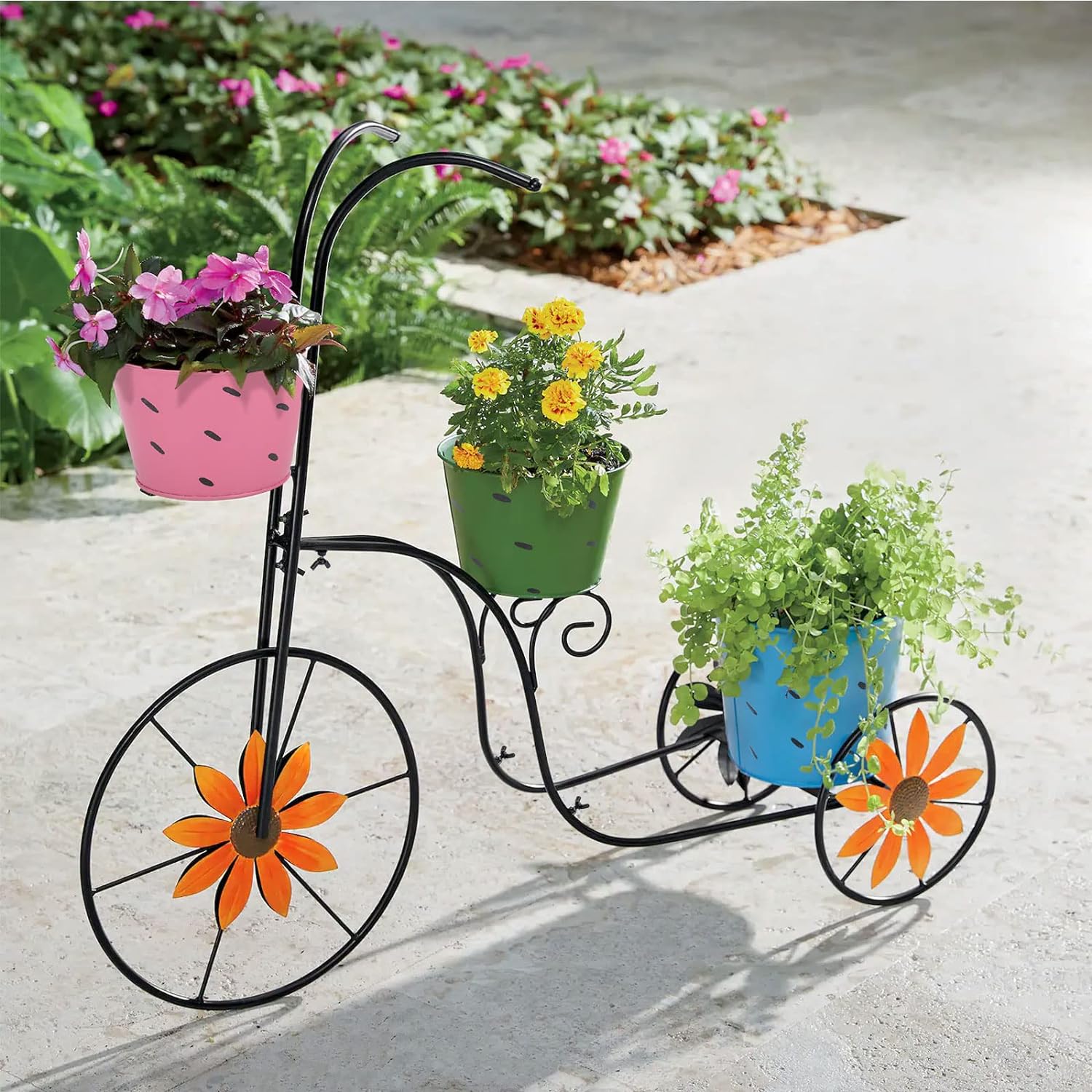 Bicycle Planter Stand/3 Plant Bucket Outdoor Decorative