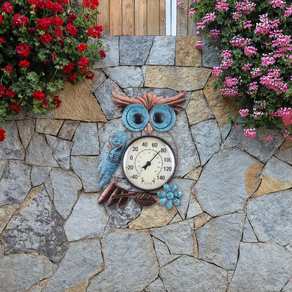 Outdoor Thermometer, 42 Inch Metal Owl Garden Stake outside Wall Thermometer for Patio, Yard and Garden