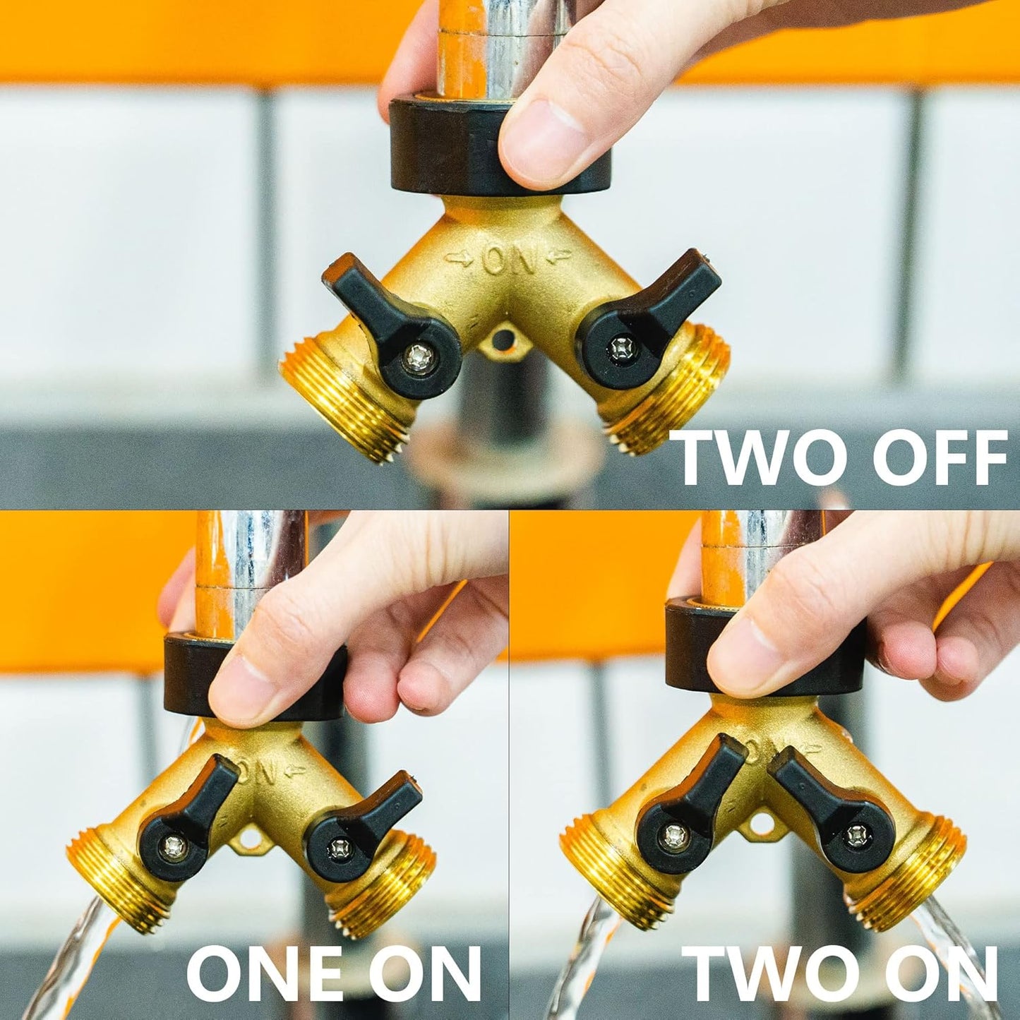 Brass Garden Hose Splitter 2 Way, Hose Y Splitter 3/4" (1 Pack)