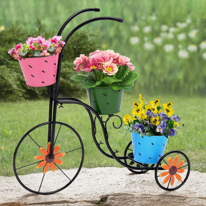 Bicycle Planter Stand/3 Plant Bucket Outdoor Decorative