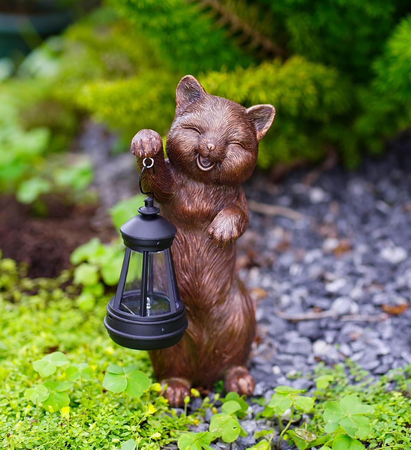 Solar Lantern Cat Figurine