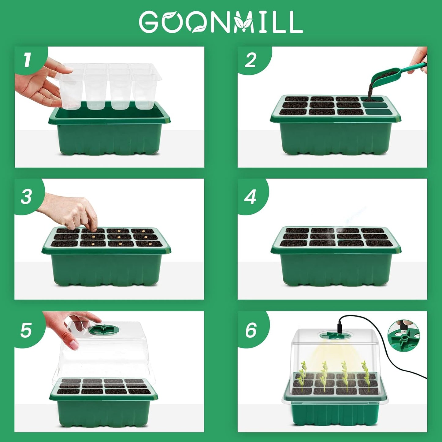 5 Packs Plant Starter Tray Seedling Starter Kit with Humidity Domes Base Indoor Greenhouse Mini Propagator Station for Seeds Growing Starting (12 Cells per Tray)