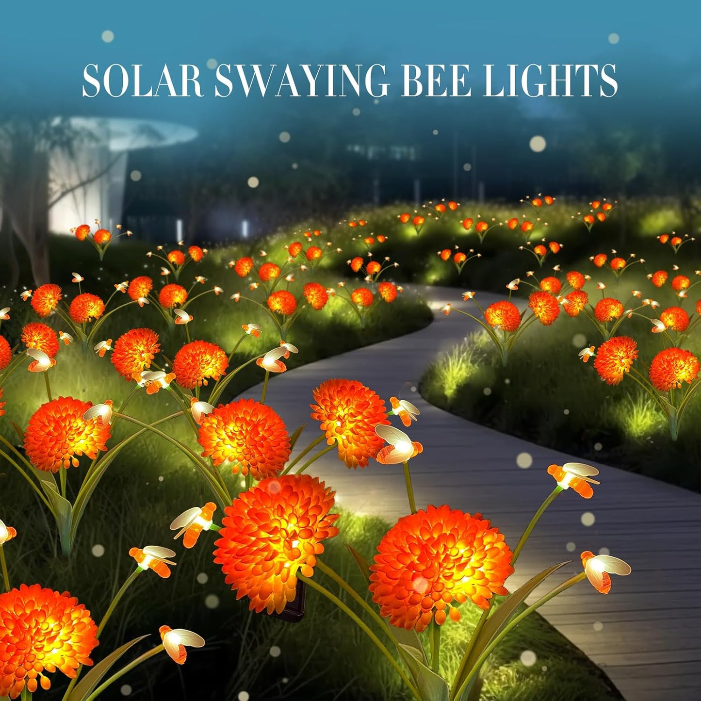 6 Pack Solar Swaying Bee Lights with Flowers