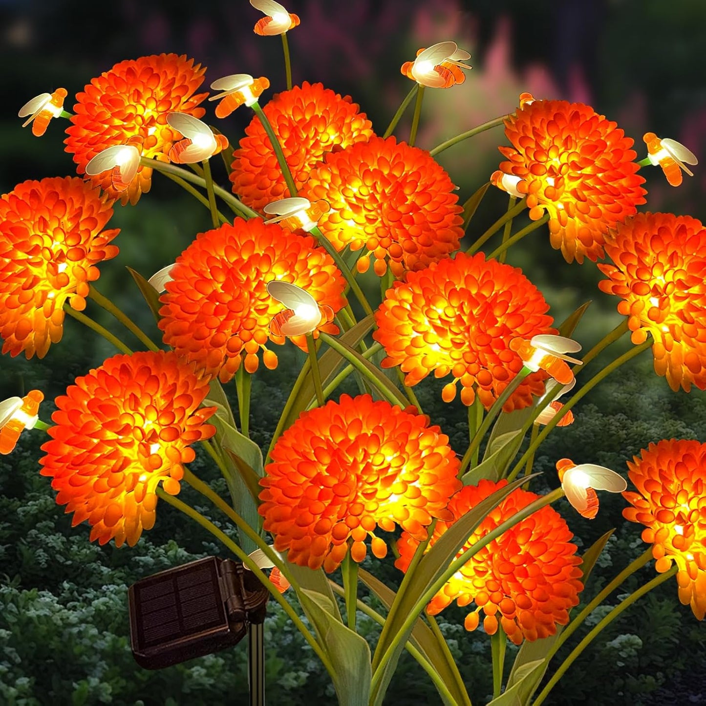 6 Pack Solar Swaying Bee Lights with Flowers