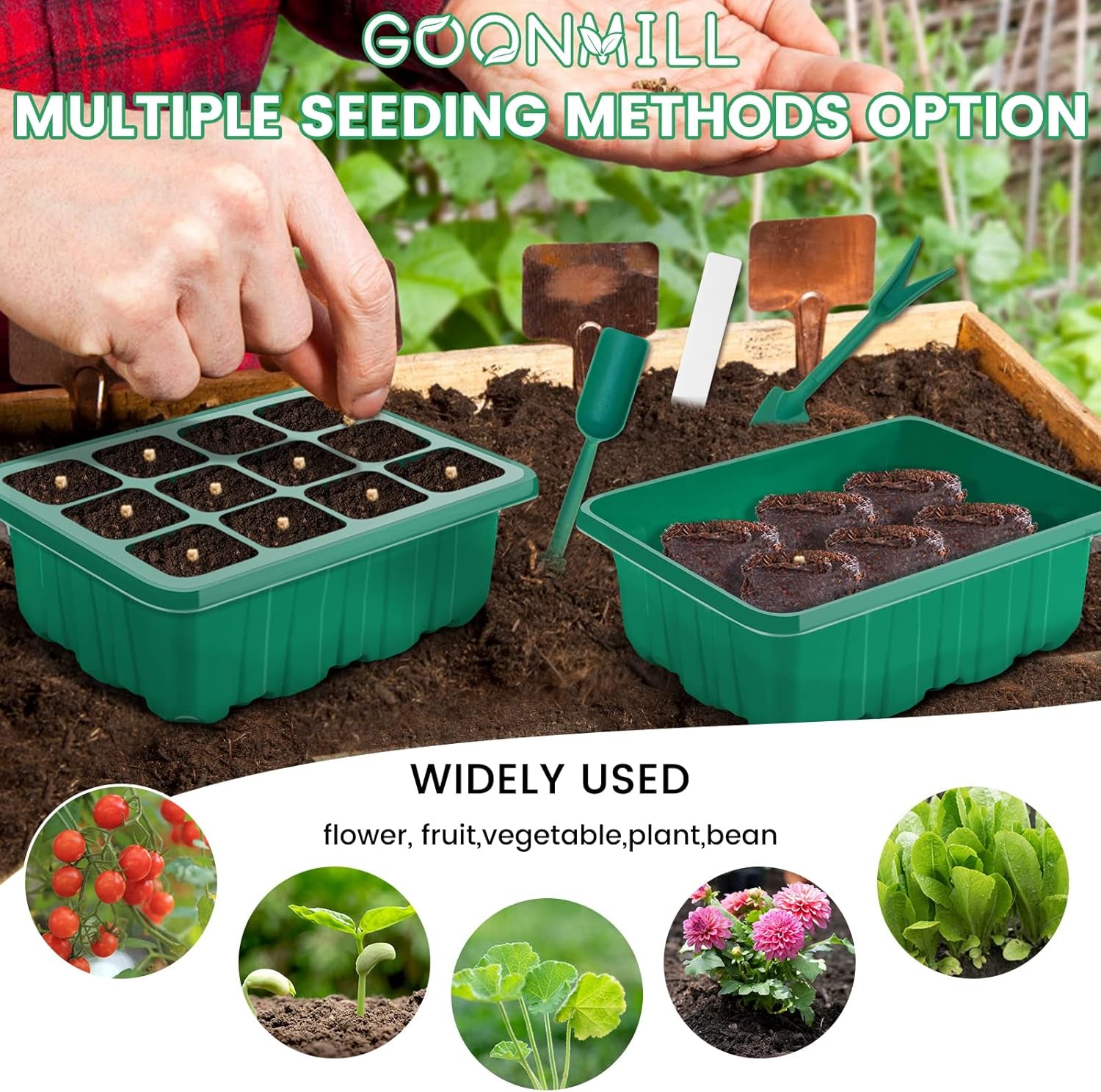 5 Packs Plant Starter Tray Seedling Starter Kit with Humidity Domes Base Indoor Greenhouse Mini Propagator Station for Seeds Growing Starting (12 Cells per Tray)