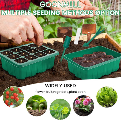 5 Packs Plant Starter Tray Seedling Starter Kit with Humidity Domes Base Indoor Greenhouse Mini Propagator Station for Seeds Growing Starting (12 Cells per Tray)