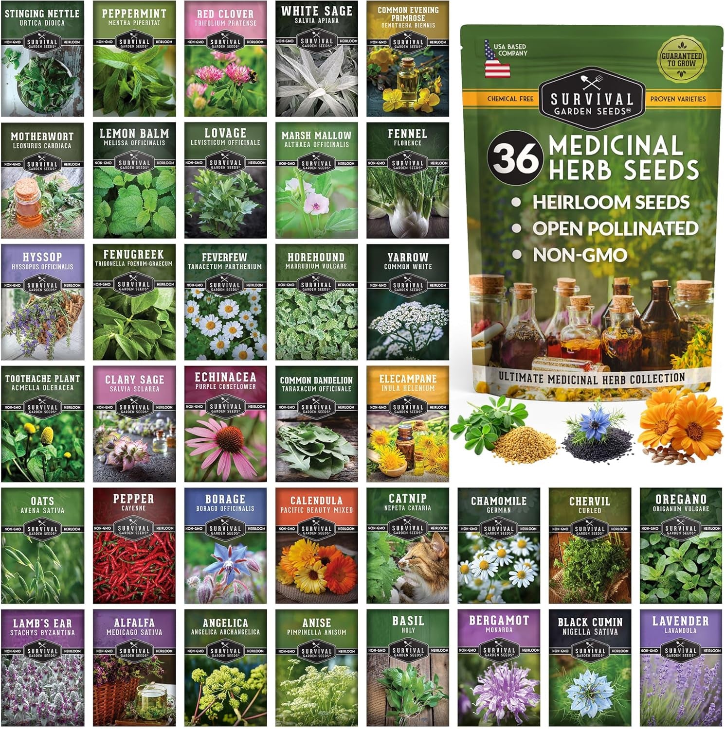 Ultimate Medicinal Herbs Collection - 36 Variety Pack of Herb Seeds- Non-Gmo Heirloom