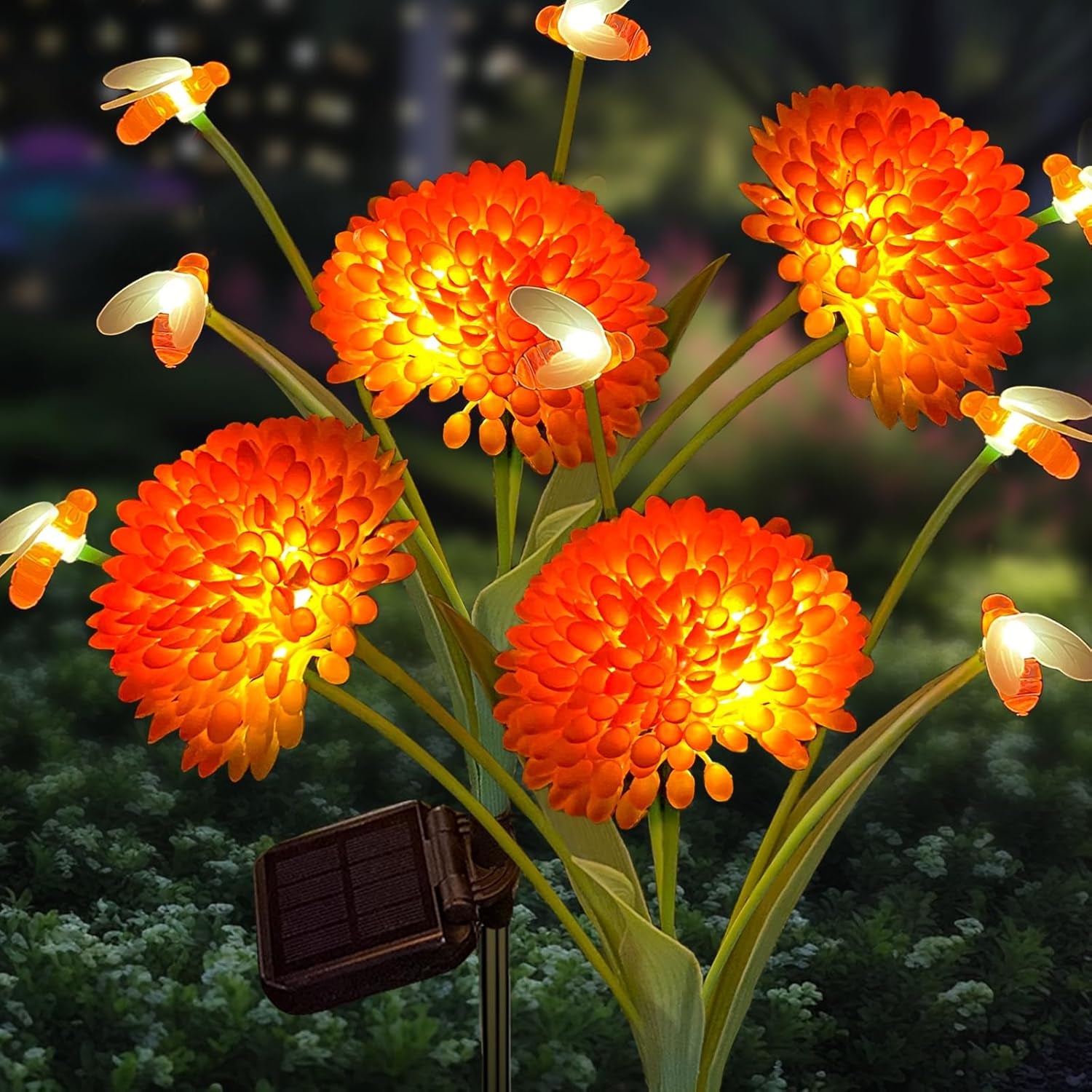 6 Pack Solar Swaying Bee Lights with Flowers