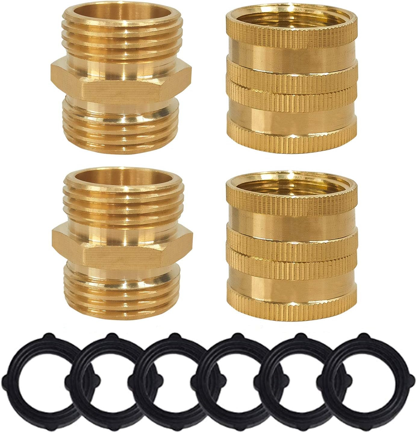 Garden Hose Adapter, 3/4 Inch Solid Brass Hose Connectors Adapters (2 Sets)