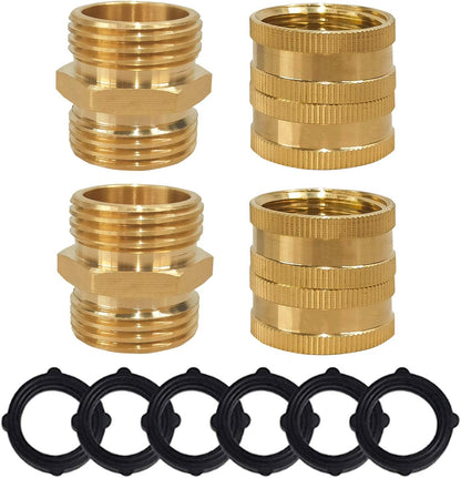 Garden Hose Adapter, 3/4 Inch Solid Brass Hose Connectors Adapters (2 Sets)